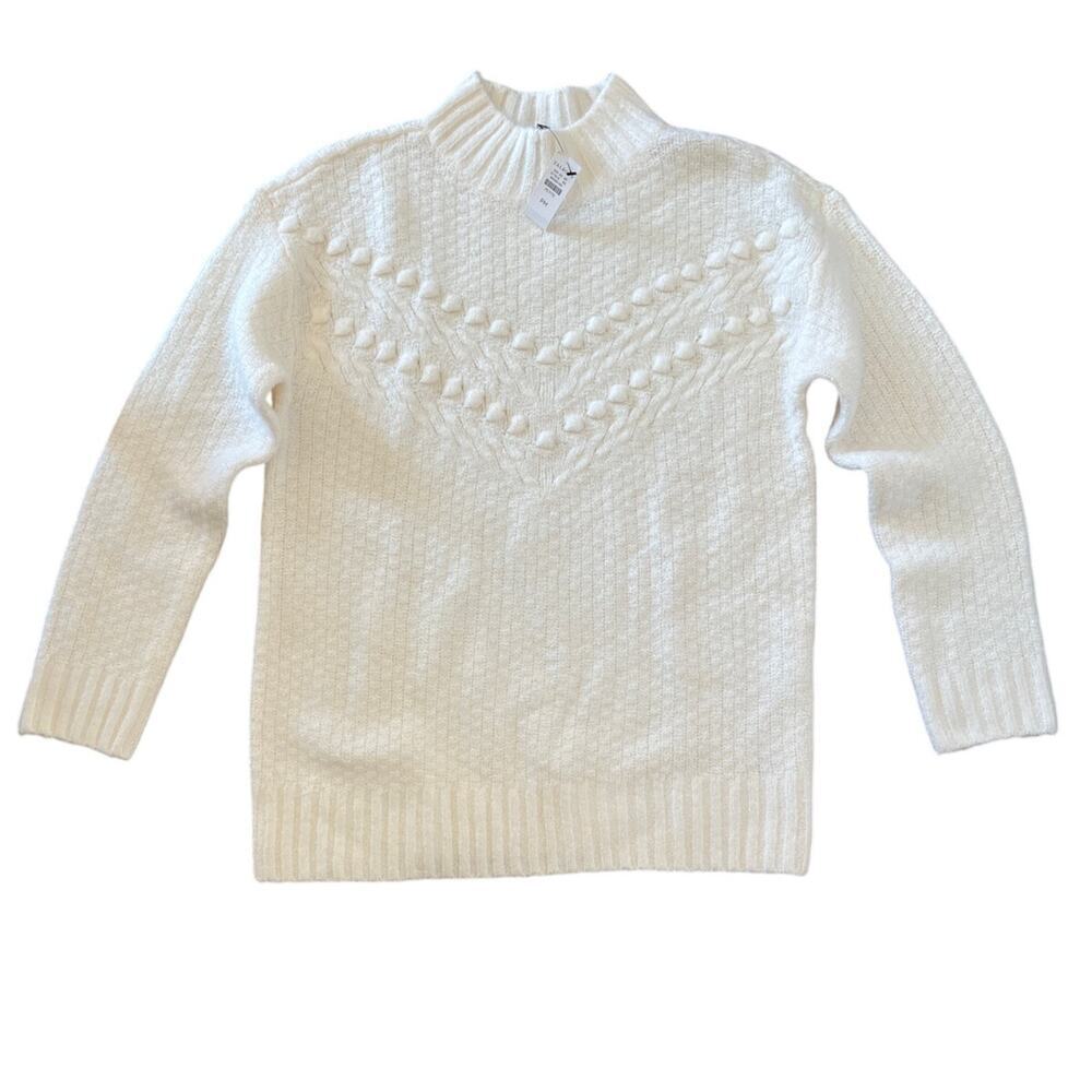 Talbots Preppy Tight Knit Sweater Medium Petite Bobble Pullover Mock Classic NEW